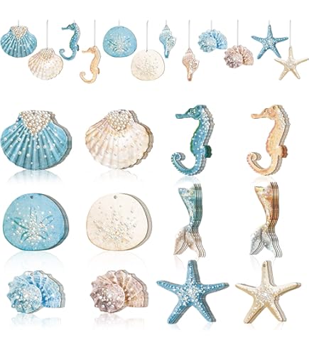 貝殻　ヒトデ　オーナメント　ナチュラル　クリスマス　クリスマスツリー　飾り　海 Amazon.co.jp: ハンドメイド貝殻&ヒトデのオーナメント - 4個