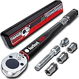 トルクレンチ 車 タイヤ交換 Aurlloct 差込角 12.7 mm(1/2インチ) 20～230N.m プリセット型 とるくレンチ 精度±3% 5個:17 mm、19 mm、21 mmソケット、125 mmエクステンションバー ブラック、3/8'