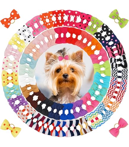JpGdn 50pcs Dog Hair Bows With Elastic Rubber Bands Pet Hair Topknot For Small Medium Doggy Puppy Cat Kitten Rabbit Pet Girl Festival Attachment Grooming Accessories Color Random