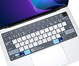 Apple MacBook Pro 14インチ A3434 A3112 A3401 A3185 A2442 A2918 A2992 / Pro 16インチ A3403 A3186 A2991 M5 M4用 MAC OS ショートカットホットキー付きキーボードカバー M3 M。 2、MacBook Air 34.5 cm 38.9 cm スキン-ブルー&ホワイト