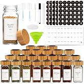 OVILUX Glass Spice Jars and Labels Set, 24 Pack 4 oz, Bamboo Lids | Spice containers for herbs and seasonings, airtight kitch