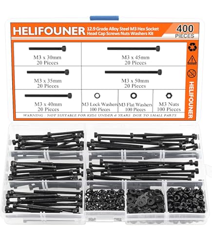 Iexcell 450 Pcs M5 X 6/8/10/12/16/20/25/30/35/40/45/50 Stainless Steel 304 Hex Socket Head Cap Screws Bolts Nuts Washers Assortment Kit