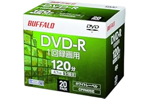 【Amazon.co.jp限定】 バッファロー DVD-R 1回録画用 4.7GB 20枚 ケース CPRM 片面 1-16倍速 ホワイトレーベル RO-DR47V-020CW/N