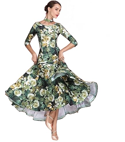 Amazon.co.jp: [RIKOUZY] 花柄 社交ダンスドレス ワンピース モダン