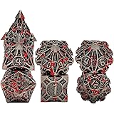 ダイス サイコロ多面体ダイス7個 亜鉛合金メタルDungeons and Dragons DND TRPG MTGダイステーブルゲーム用 D20 D12 D10 D8 D6 D4 (ブラックゴールドレッド)
