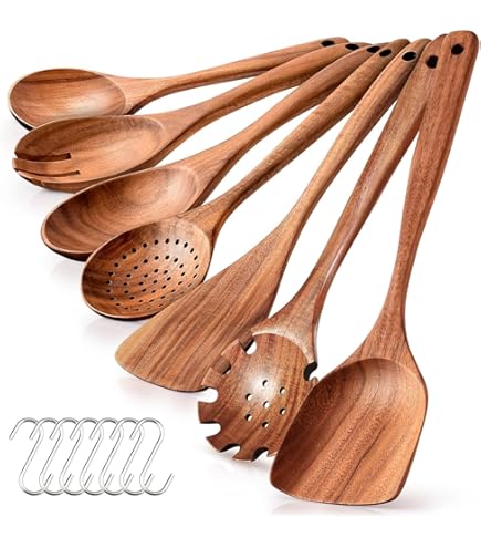 Wooden Spoons For Cooking 9 PCS Wooden Utensils With Holder