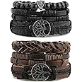 HZMAN Genuine Leather Tree of life Bracelets Men Women, Tiger Eye Natural Stone Lava Rock Beads Ethnic Tribal Elastic Bracele