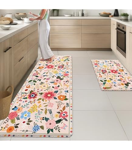 DEXI Kitchen Mats For Floor, 23x59, Cushioned Standing Mat Anti Fatigue, Wide Waterproof Comfort Floral Memory Foam Padded For Laundry Room Office, Pink - View #8