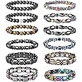 CASSIECA 12 Pcs Hematite Magnetic Bracelet for Men Women Reiki Bracelet Tiger Eye Rainbow Beaded Stone Bracelets Set