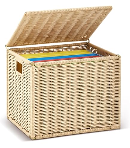 Extra Large Decorative File Box Wicker Seagrass File Basket Organizer For Letter Legal Size Hand Woven Hanging Filing Cabinet With Lid For Home Office Decor Water Hyacinthtricolor Axix3395