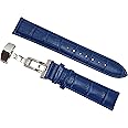 オメガ セイコー 高級時計に最適 本革 腕時計 Dバックル ベルト （20mm 青/ブルー）