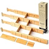 Expandable Drawer Dividers - Kitchen Drawer Organiser with 12 Inserts, Bamboo Partitions - Customisable Cutlery Organiser – D