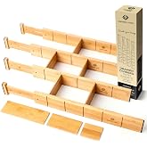Bamboo Drawer Dividers - Cutlery Drawer Organizer with 12 Inserts, Utensil Drawer Organizer, Kitchen Drawer Dividers, Adjusta