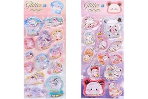 KRGNPLE ウォーターシール ぷっくりシール ぷくぷくシール 3D 立体 2 枚入り 精巧な柄 手帳用装飾 DIY クリエイティブ ファッション 個性的 かわいい ギフト（No.3＆No.4）