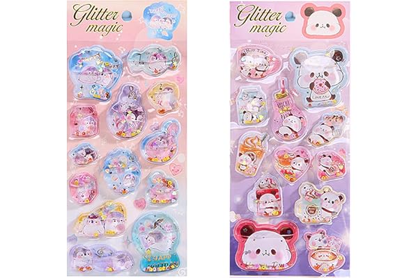 KRGNPLE ウォーターシール ぷっくりシール ぷくぷくシール 3D 立体 2 枚入り 精巧な柄 手帳用装飾 DIY クリエイティブ ファッション 個性的 かわいい ギフト（No.3＆No.4）