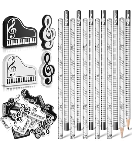 Zonon 14-Pack Treble Clef Music Note Pencils - Colorful Wooden Pencils With Erasers For Students & Artists