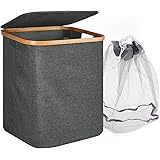 YamagaHome ランドリーバスケット ランドリーかご 竹 60L 折りたたみ式 取っ手付き ネット付き 蓋を付き 底板付き 洗濯ボックス 収納バスケット ストレージバスケット 衣類収納かご おもちゃ収納 防水防湿 無毒 無臭 40.5✕33✕4