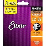 Elixir エリクサー アコースティックギター弦 2セット+1ボーナスセット NANOWEB フォスファーブロンズ Light .012-.053 #16545 (16052 3個セット) 【国内正規品】