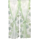 SunnyDayFabric のれん 2重のれん パウダーカラー グリーン リボン 約幅85cmx丈150cm ncbp-13658