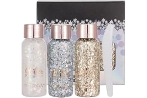 ボディ グリッター ジェル セット - パーティー用汗止めヘアグリッター - 3 色グリッター ボディ ジェル セット、スパンコール ジェル、ロングラスティング スパークリング フェイス ボディ アイシャドウ ヘア ペインティング グリッター
