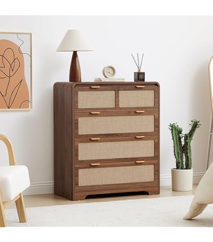 Amazon｜ラタン調チェスト4段 収納 キャスター付 グレー TME-09GY