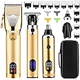 Zesuti プロフェッショナル バリカン 男性用 コードレス 理髪用バリカン ひげトリマー 鼻毛トリマーキット メンズ グルーミング ヘアカットキット LEDディスプレイ付き ゴールド