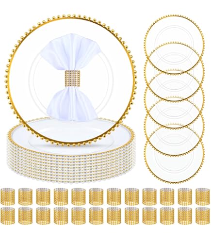 Tioncy 50 Set Clear Charger Plates Bulk 50 About 13 Inch, And Gold 8 thumbnail image