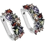 Hermosa Silver Earring Multi Gemstones Sets Garnet Peridot Amethyst Morganite Ideal Gift Choice, Silver Garnet, garnet perido