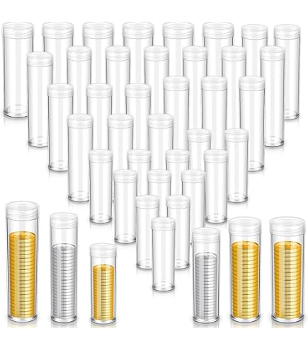 Edgar Marcus Clear Plastic Coin Tubes - 10 Pack Small Dollar Size With Screw Lids