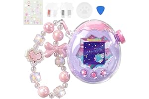 KUMORINO【2026年新登場】 たまごっちパラダイス 用 ケース 5点セット (PC保護ケース + 画面フィルム + シリコンつまみキャップ + 3Dステッカー + ビーズストラップ) Tamagotchi Connection 対応 全面保護 耐衝撃 可愛い 落下防止 カスタマイズ （シャイニーダイヤモンド / ピンク）