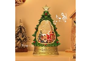 Lewondr スノードーム クリスマスツリースノーグローブ サンタさんボール モミの木モチーフ LEDライト付き 8曲自動ループ クリスマスプレゼント インテリア 置物飾り プレゼントを配るサンタさん＆モミの木