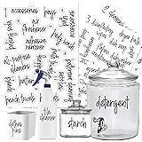 167 Laundry Room Labels for Containers, Prefdo Waterproof Black Script Preprinted on Clear Stickers for Linen Closet Home Org