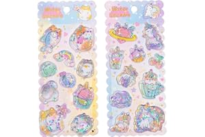 REYLNXR 水入りシール ぷっくり ウォーターシール 3D 立体 2 枚入り 精巧な柄 手帳用装飾 DIY クリエイティブ ファッション 個性的 かわいい ギフト（セット 8）