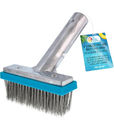 BlueStars 5in Stainless Steel Pool Brush - Heavy Duty Aluminum Handle For Concrete & Gunite