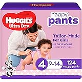 Huggies Ultra Dry Nappy Pants Girls Size 4 (9-14kg) 124 Count (2 x 62 Pack) - Packaging May Vary