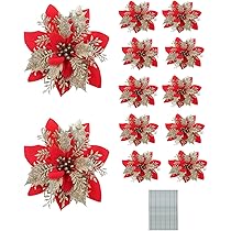 クリスマス　ポインセチア　造花　グリッター Amazon｜Worldoor 24ピース 6インチ クリスマス グリッター