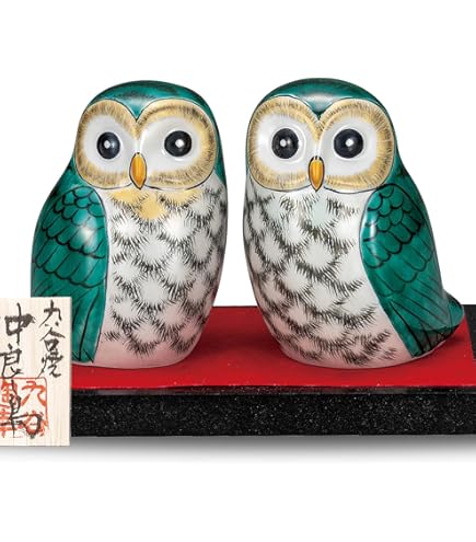 Amazon.co.jp: 和座の蔵 おしゃれ フクロウ 置物 九谷焼 夫婦ふくろう
