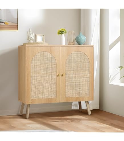 IKIFLY ラタンキャビネット 木製 サイドボード 幅120cm(3扉