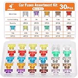 JOREST 30個車ヒューズ、車/トラック/オートバイ用(2A 3A 5A 7.5A 10A 15A 20A 25A 30A 35A 40A)、低背平型ヒューズ