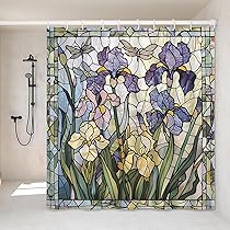 Amazon｜ステンドグラス シャワーカーテン - 72 x 72インチ 花柄