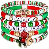 XOCARTIGE Surfer Heishi Bracelets for Women Stackable Rainbow Vinyl Disc Clay Beaded Stretch Bracelets Elastic Layering Frien