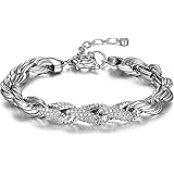 Cubic Zirconia Rope Chain Bracelet 7.25" + 1.5" Extention - Choise of Width and Color