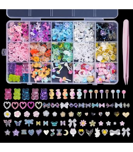 Briskbloom 3D-Nagelanhänger Set – 320 Stück Mit Herz, Stern, Blume, Bär & Mehr Für Nagelkunst & DIY