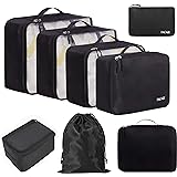 BAGAIL 8 Set Packing Cubes, Lightweight Travel Luggage Organizers with Shoe Bag, Toiletry Bag & Laundry Bag (Black)