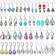 24 Pairs Crystal Teardrop Dangle Earrings Cubic Zirconia Hoop Earrings Boho Threader Earrings Set for Women Girls Christmas