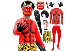 [COZENRE] 節分 鬼 衣装 コスプレ 鬼コスプレ 9点セット 筋肉 赤鬼 青鬼 仮装 鬼面 こん棒 メンズ 鬼お面 虎腰巻き 手袋付き おに 赤鬼 青鬼 鬼衣装 おに 節分 豆まき オニ退治 節分豆 舞台 演劇 イベント コスチューム 小道具