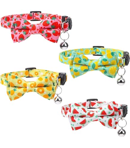 Gyapet Cat Collar With Detachable Bow Tie & Bell – Adjustable Breakaway Safety Collar (Fruit-Kiwi Pattern)