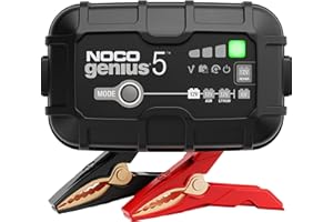 NOCO GENIUS5, 5-Amp Fully-Automatic Smart Charger, 6V and 12V Portable Battery Charger, Battery Maintainer, Trickle Charger, and Battery Desulfator with Temperature Compensation