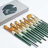 ARTIFY 2023 New Paint Brush Set, 15 Pcs Paint Brush Set for Acrylic Watercolor Oil and Gouache Painting - Green & White