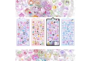 Yoiumicy 立体 シール 可愛い キラキラ デコシール ごほうびシール DIY用 女の子 スクラップブック デコレーション 耐久性PVC エポキシ樹脂 (4枚セット-A)